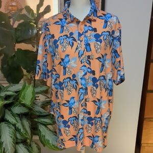 Walter Hagen Orange and Blue Floral Men's Polo Shirt